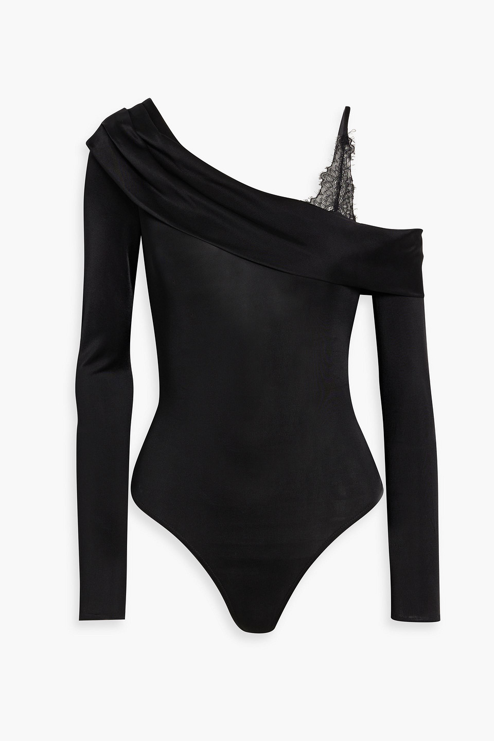 Simkhai Night Night One-shoulder Lace-trimmed Stretch-jersey Bodysuit In Black