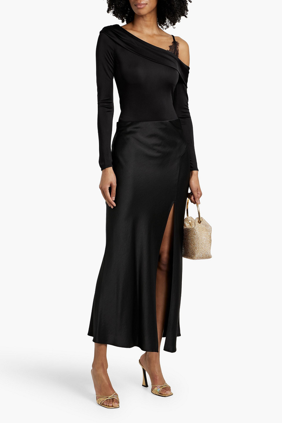 Shop Simkhai Night Night One-shoulder Lace-trimmed Stretch-jersey Bodysuit In Black
