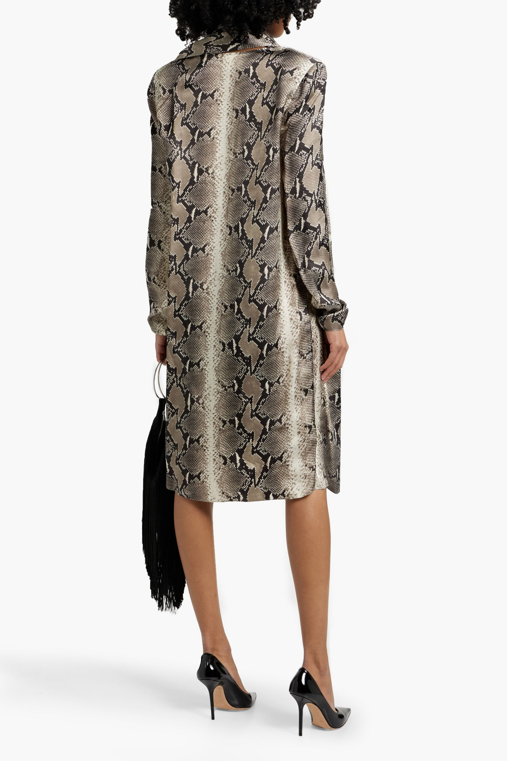 satin snakeskin dress J.O.A. - Beige Snake Print Satin Slip - Cowl Neck Slip Dress