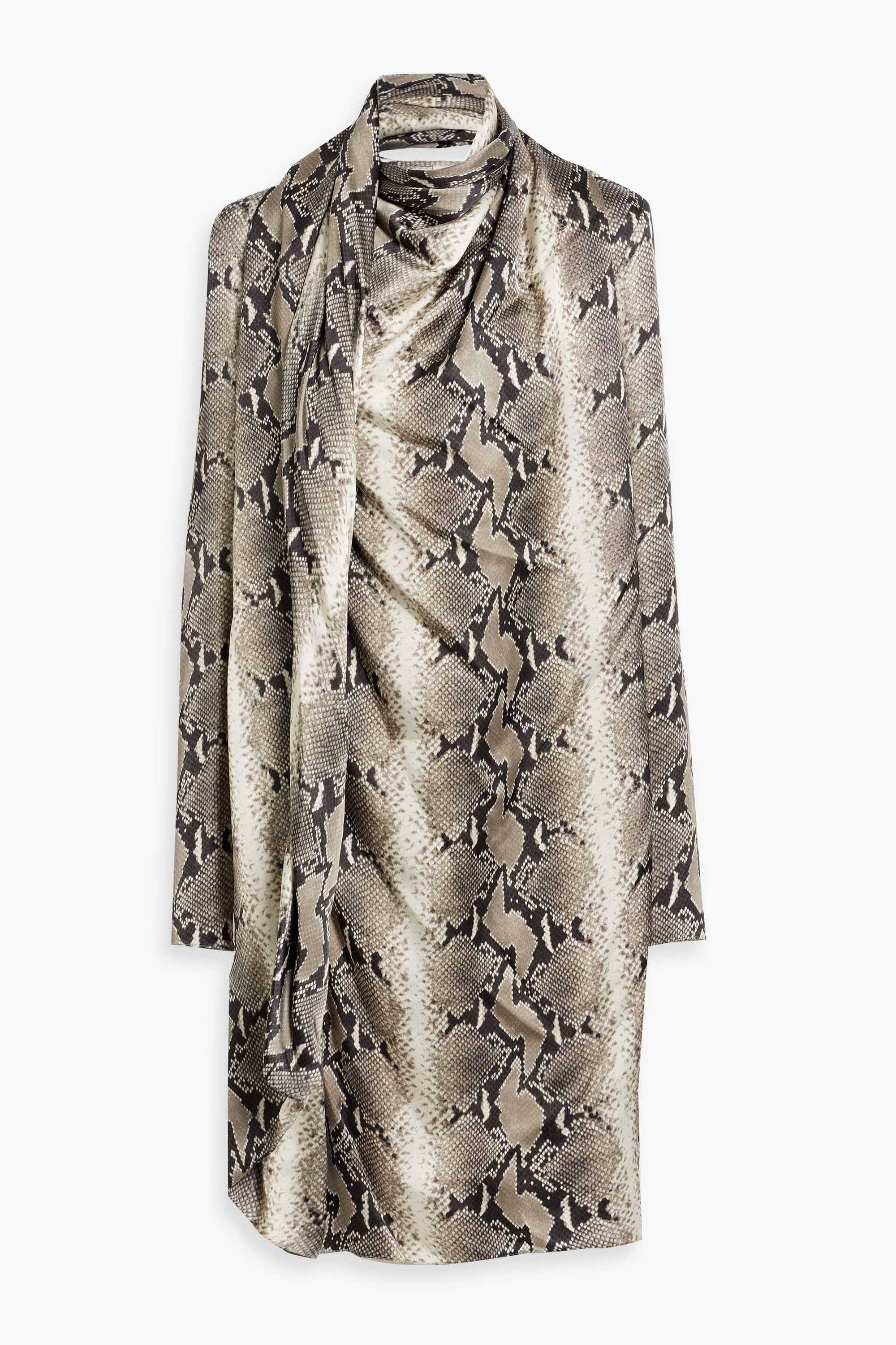 snake satin dress Cowl Neck Snakeskin Midi Dress Ivory Mocha / S