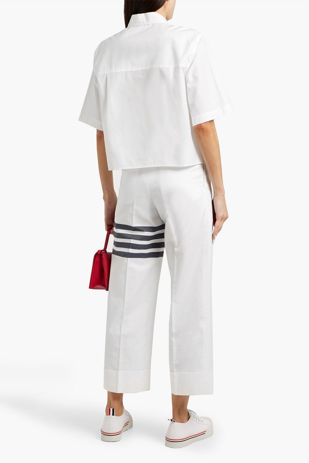 THOM BROWNE Striped cotton-twill straight-leg pants
