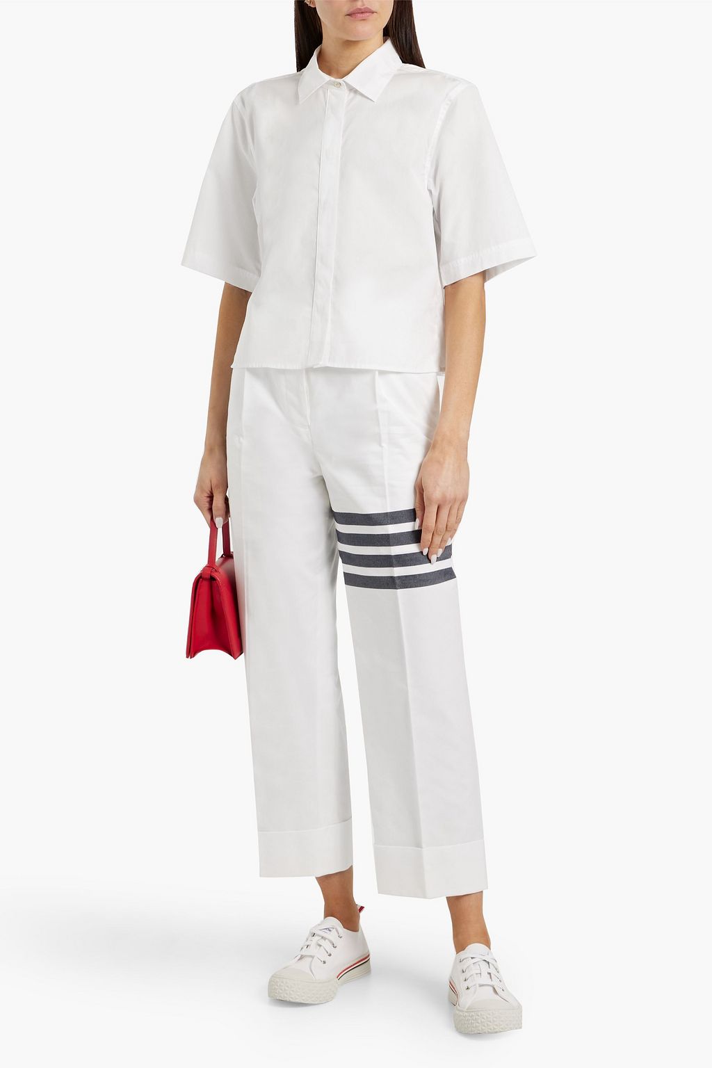 THOM BROWNE Striped cotton-twill straight-leg pants