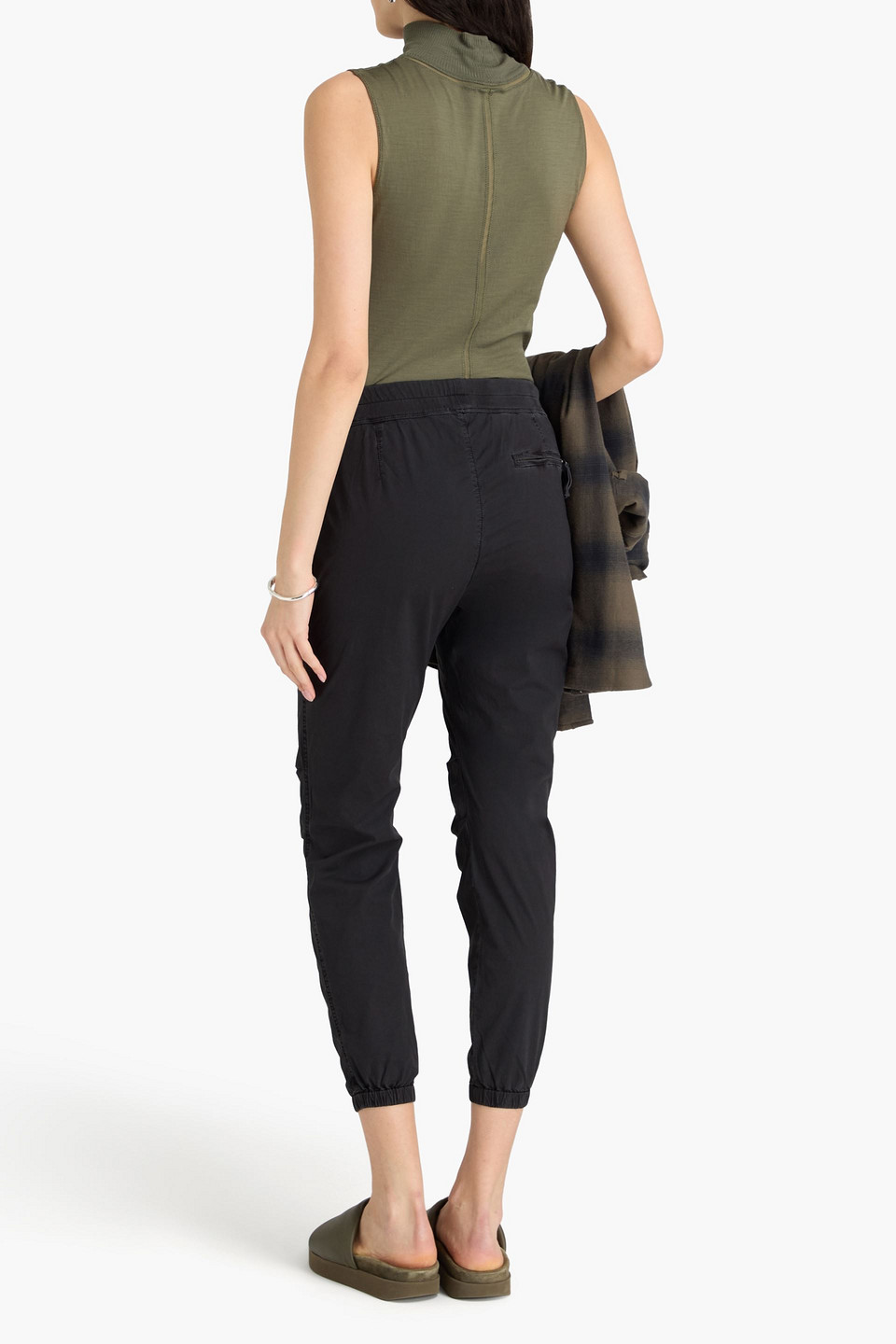 JAMES PERSE CROPPED STRETCH-COTTON POPLIN TAPERED PANTS