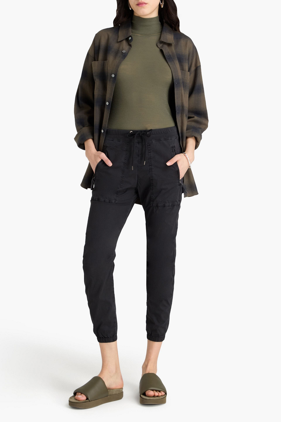 JAMES PERSE CROPPED STRETCH-COTTON POPLIN TAPERED PANTS