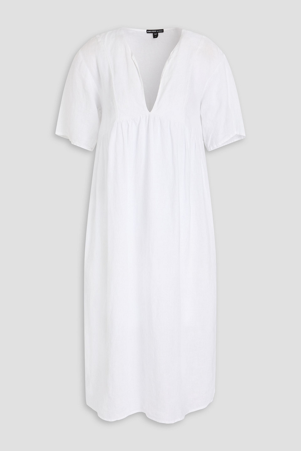 James Perse Gathered Linen Midi Dress In White