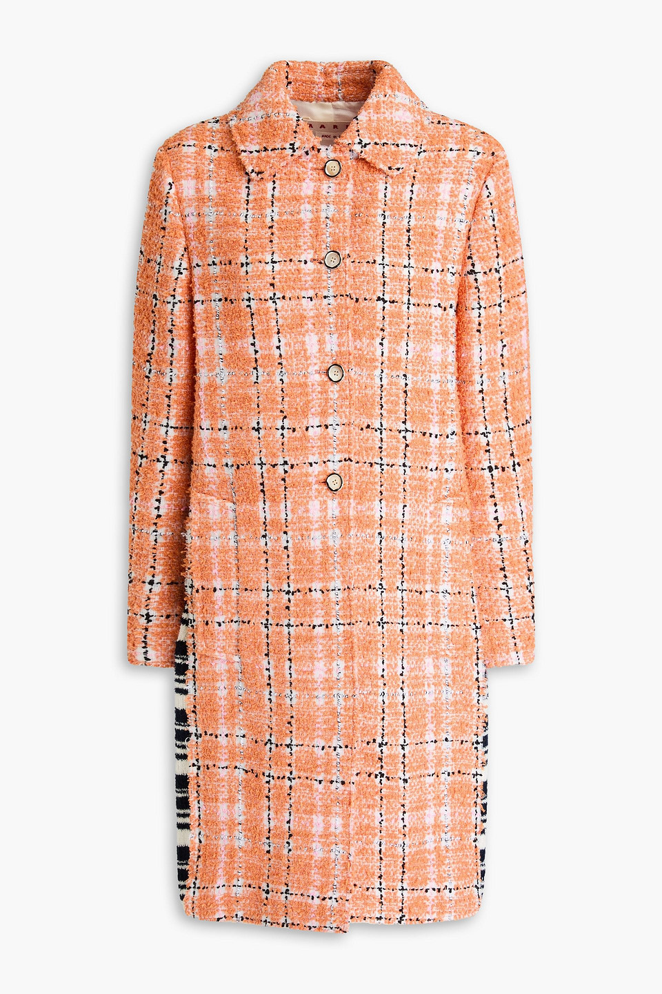 marni - checked cotton-blend tweed and ribbed-knit coat - orange - it 36