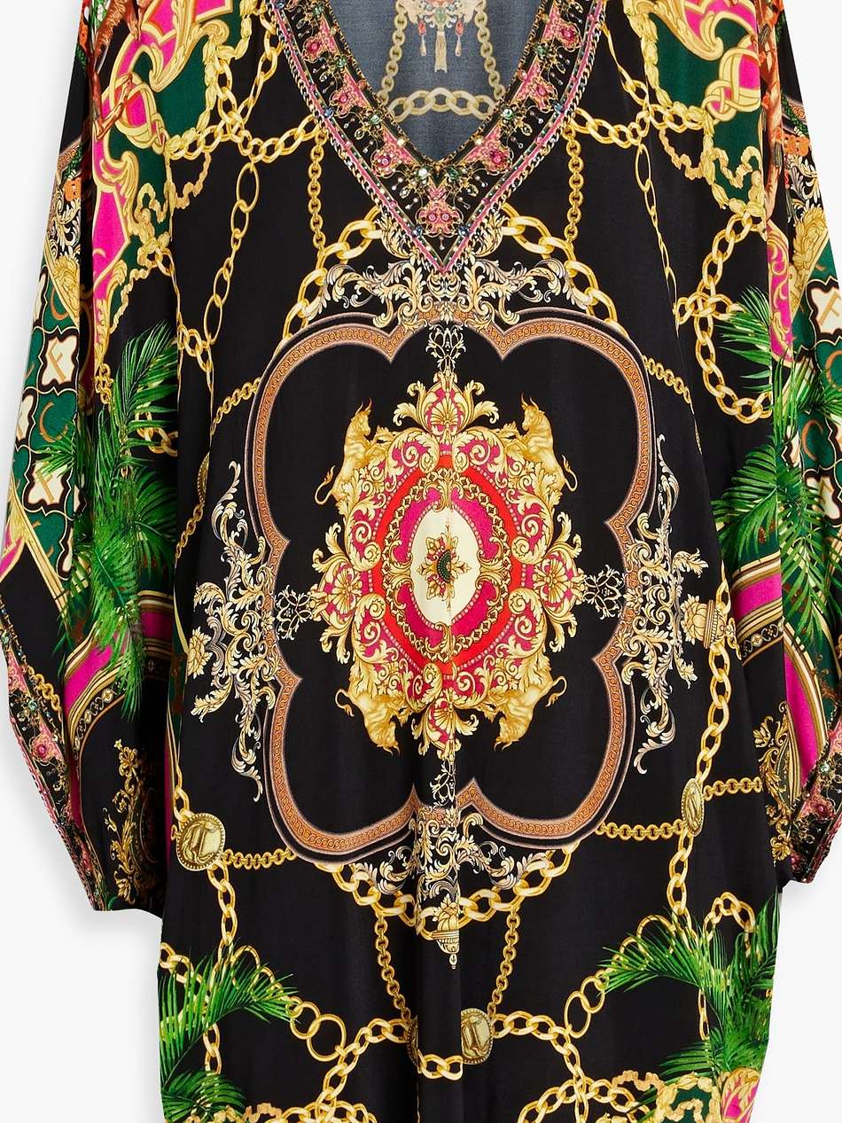crystal-embellished printed stretch-jersey mini dress