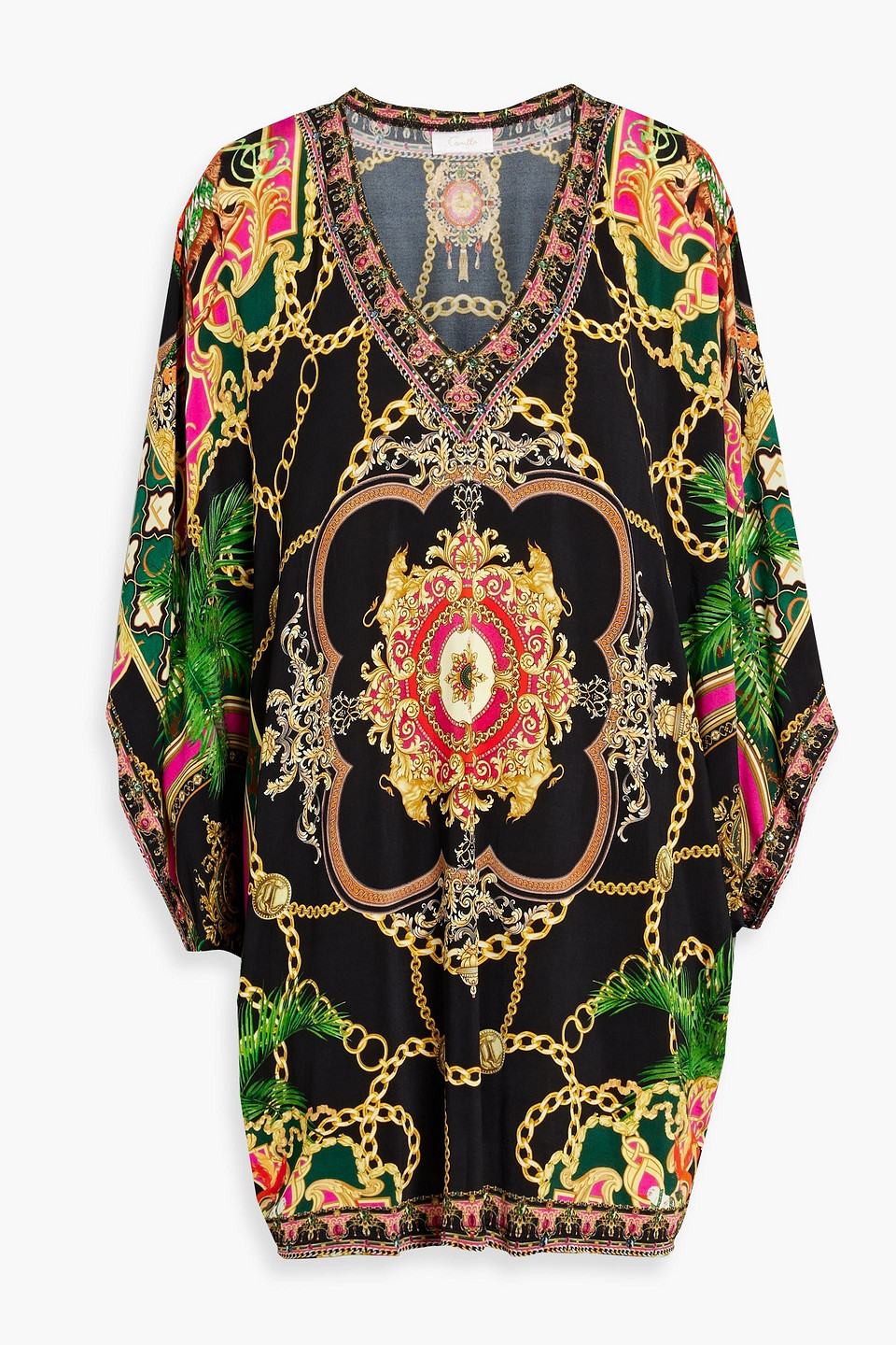 Camilla Crystal-embellished Printed Stretch-jersey Mini Dress In Black