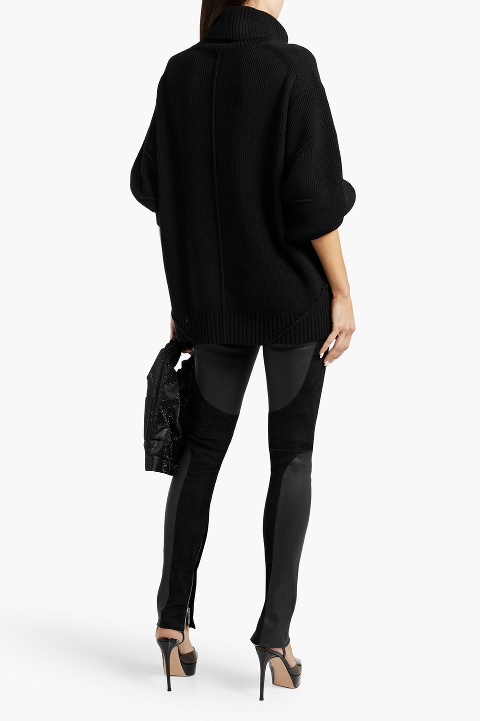Helmut Lang Cl Racer Leather And Suede Leggings In Black