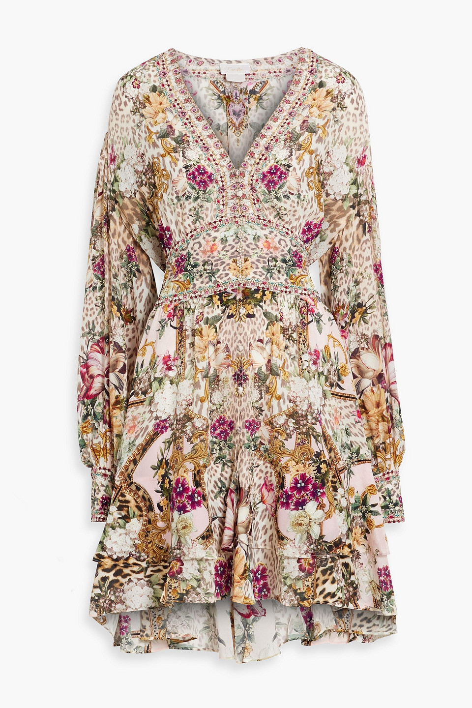 Camilla Embellished Printed Silk Crepe De Chine Mini Dress In Multicolor