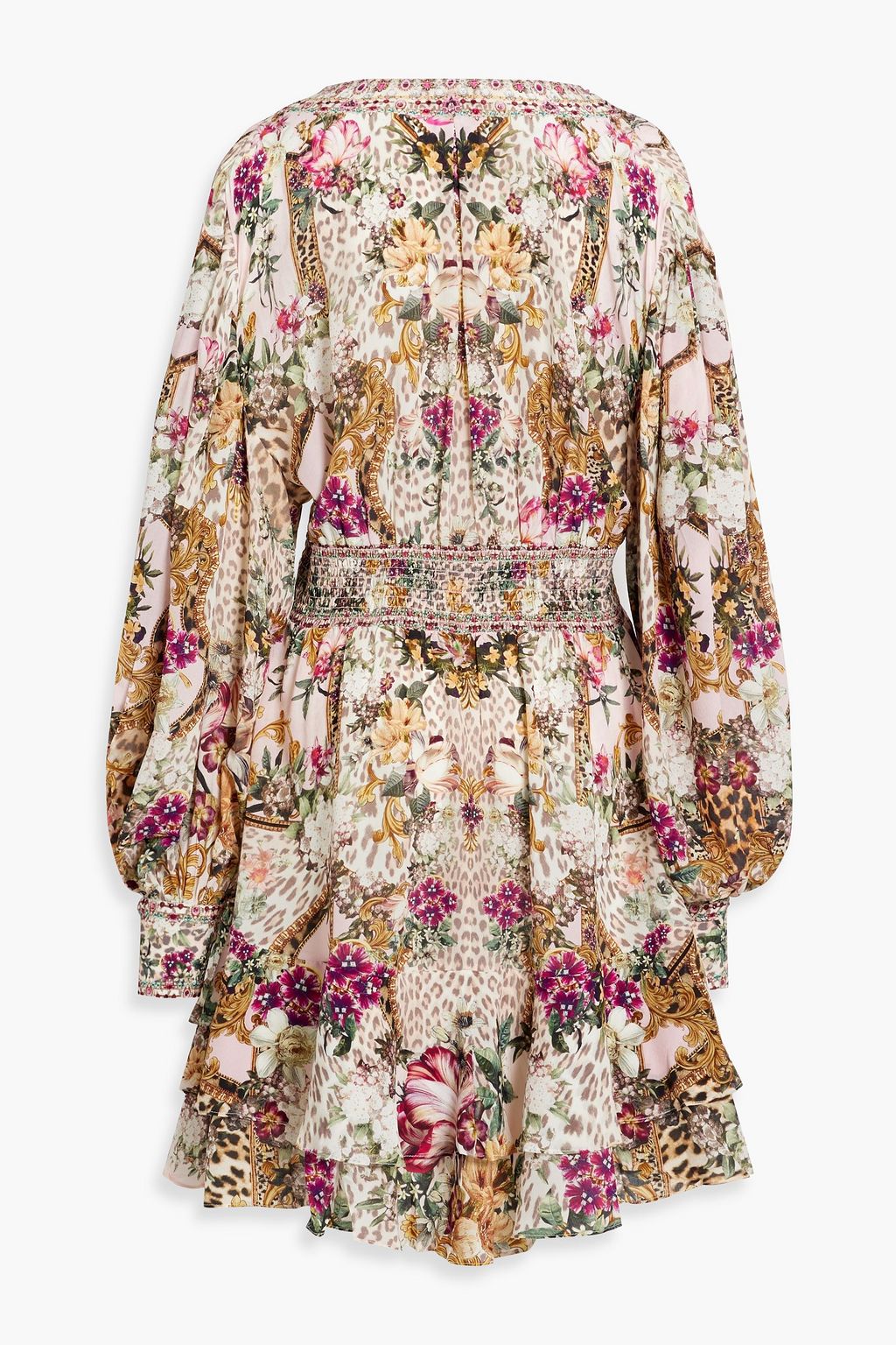CAMILLA Embellished printed silk crepe de chine mini dress