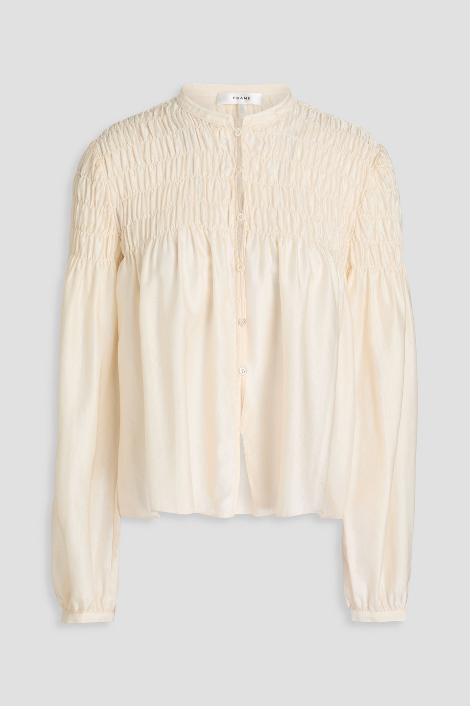 FRAME SMOCKED SILK AND COTTON-BLEND JACQUARD BLOUSE