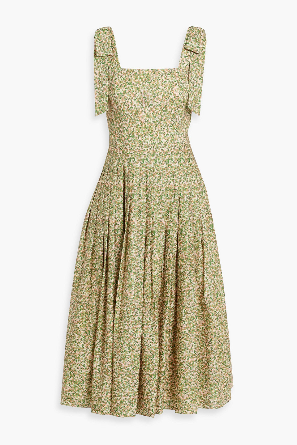Bow-detailed floral-print cotton midi dress