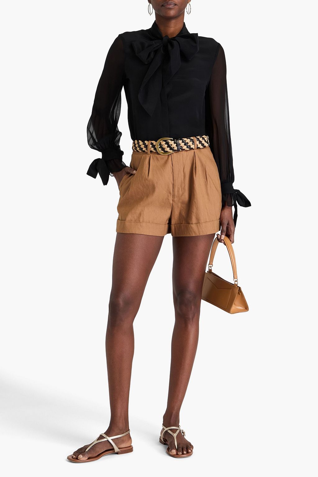 ALICE + OLIVIA شورت كونري من مزيج الكتان بكسرات