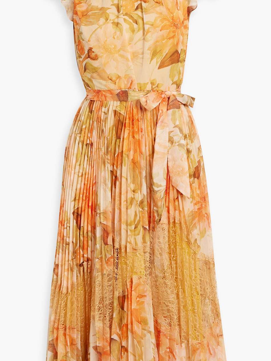 corded lace-paneled floral-print georgette midi dress