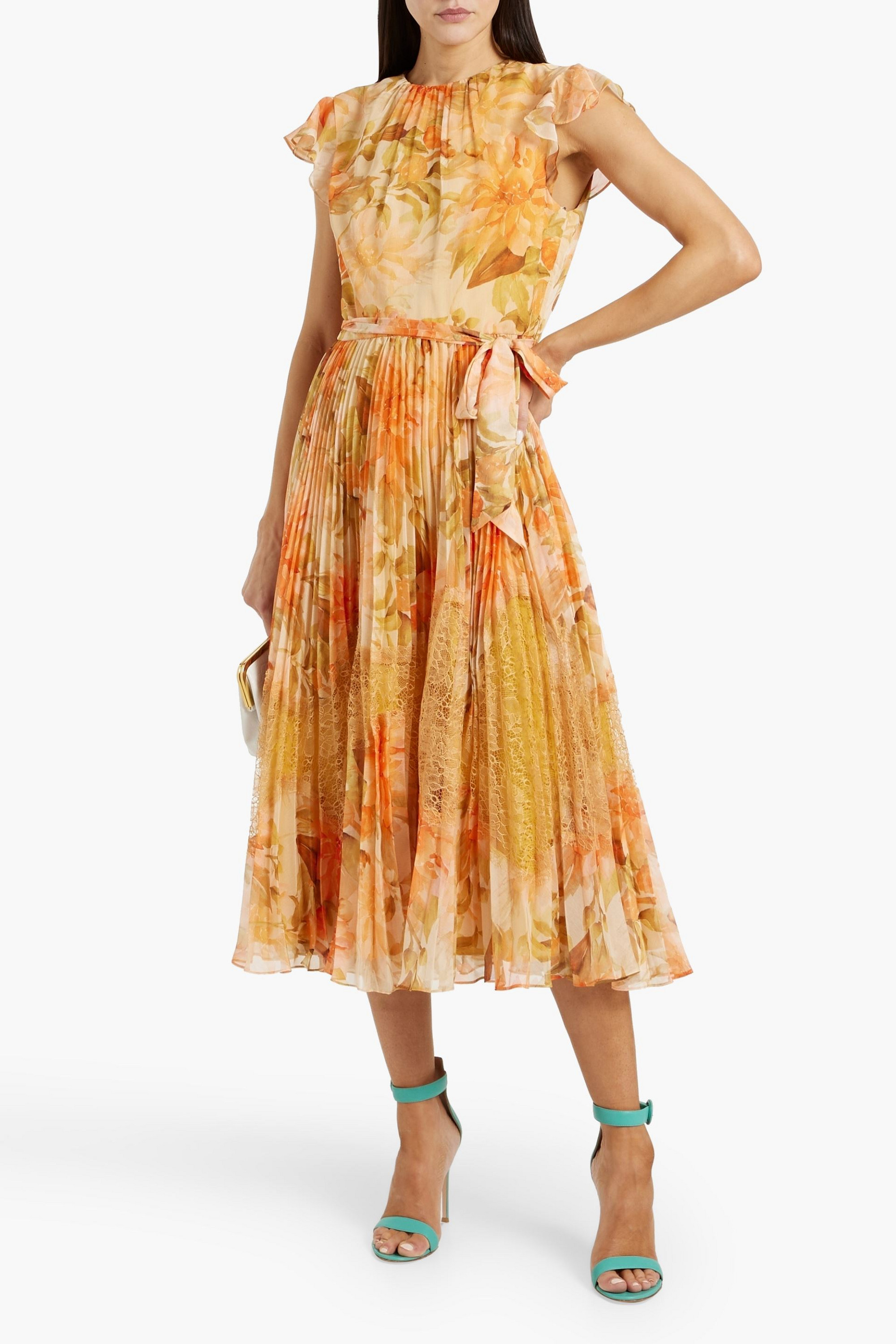 MIKAEL AGHAL Corded lace-paneled floral-print georgette midi dress