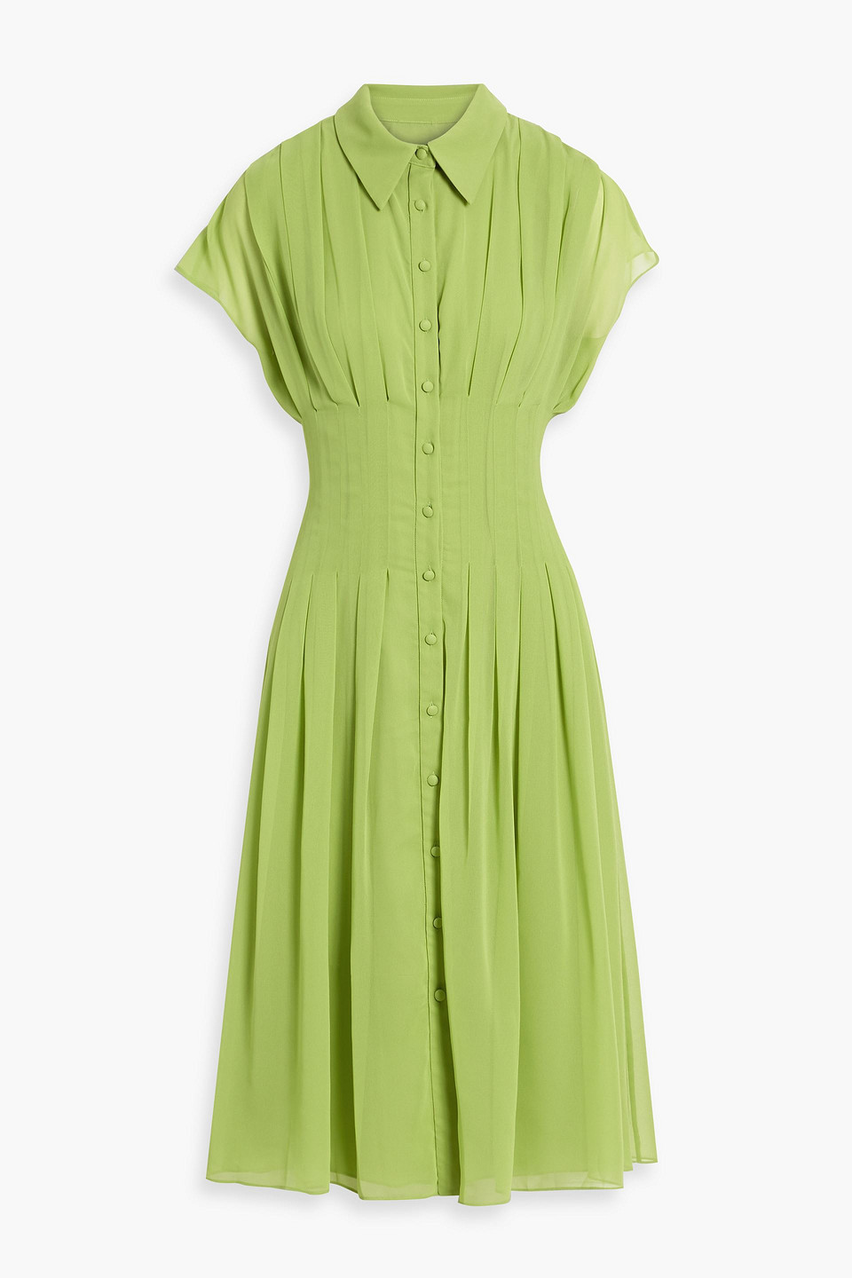 Pleated chiffon midi shirt dress