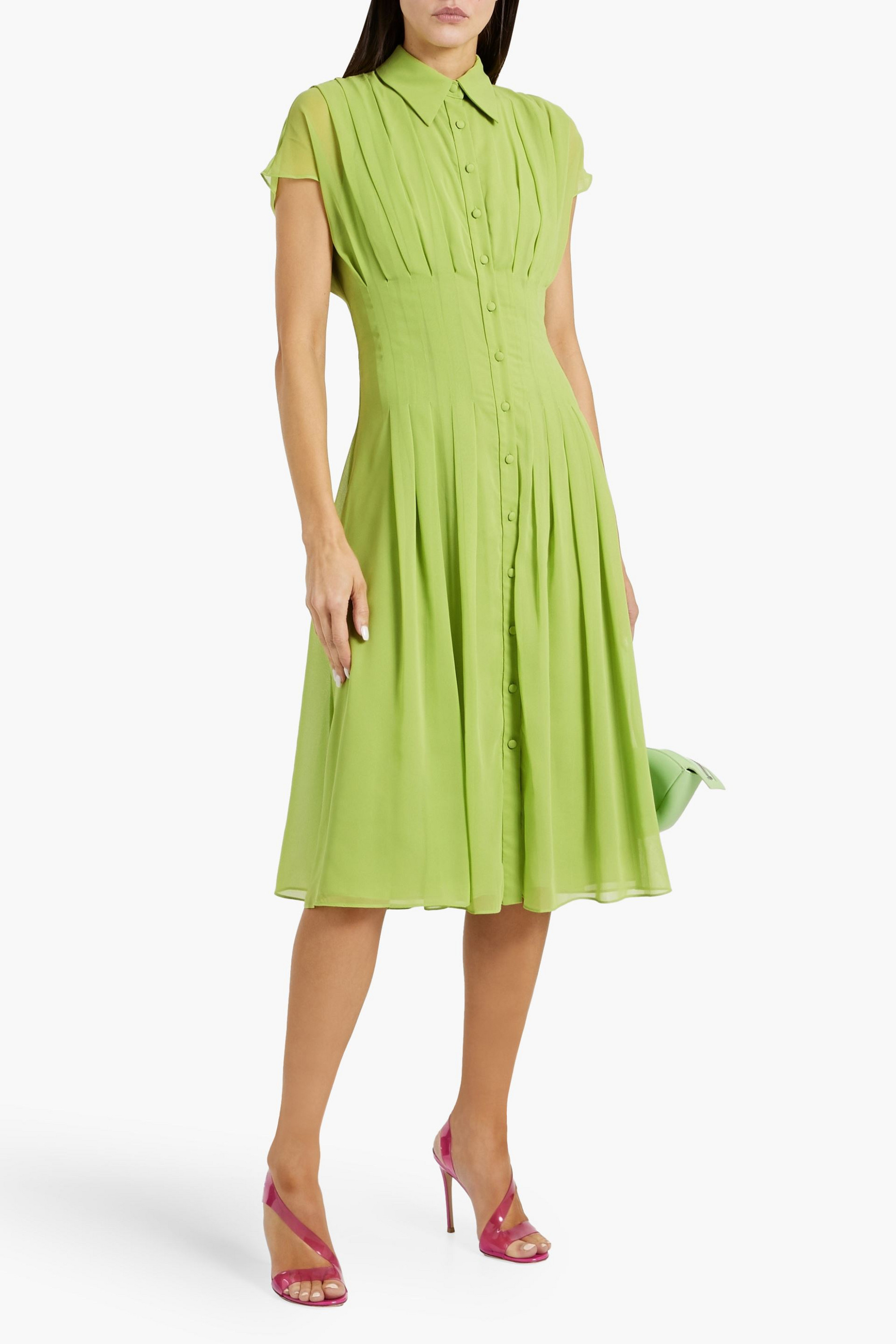 MIKAEL AGHAL Pleated chiffon midi shirt dress