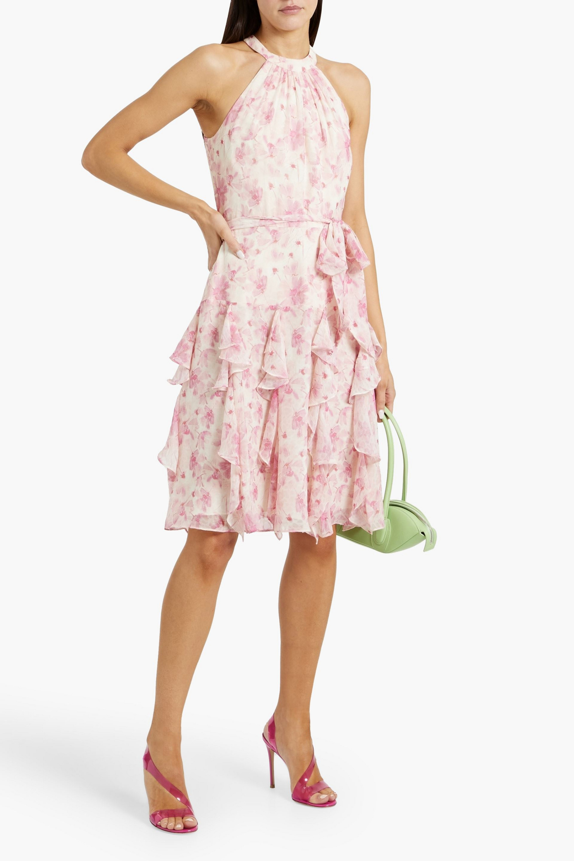 MIKAEL AGHAL Ruffled floral-print jacquard dress