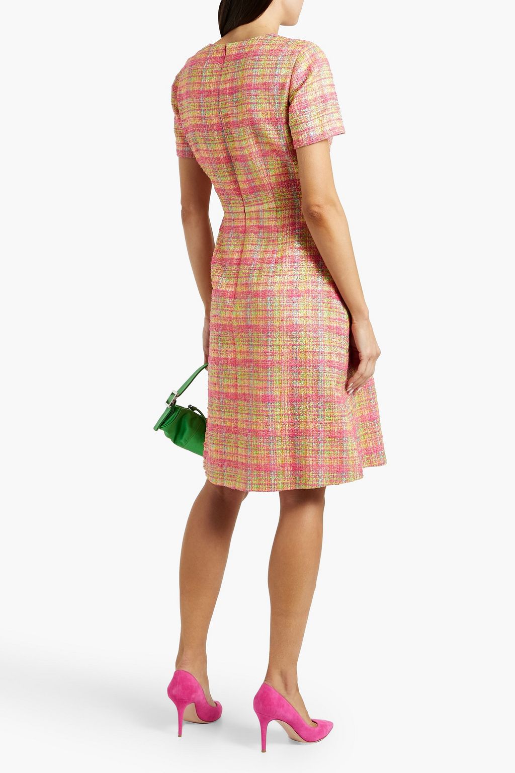 CAROLINA HERRERA Floral-appliquéd metallic tweed dress