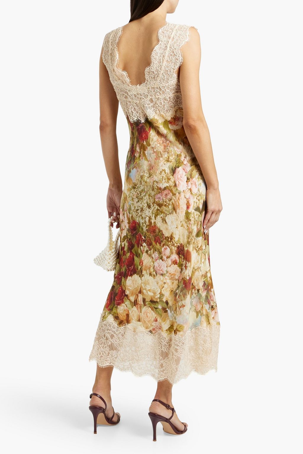 ZIMMERMANN Midikleid aus Crêpe de Chine und schnurgebundener Spitze mit floralem Print