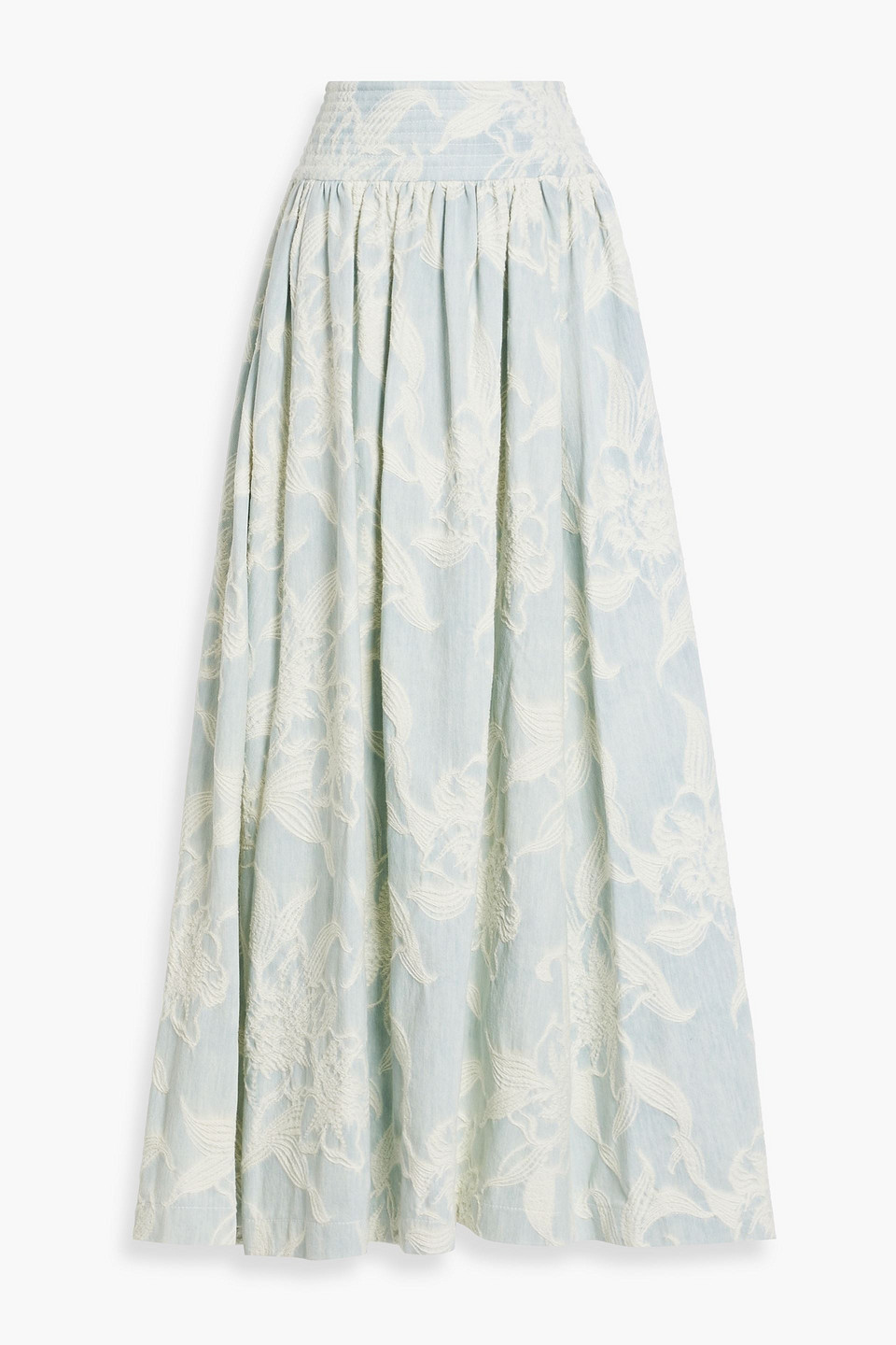 Zimmermann Denim-jacquard Maxi Skirt In Light Denim