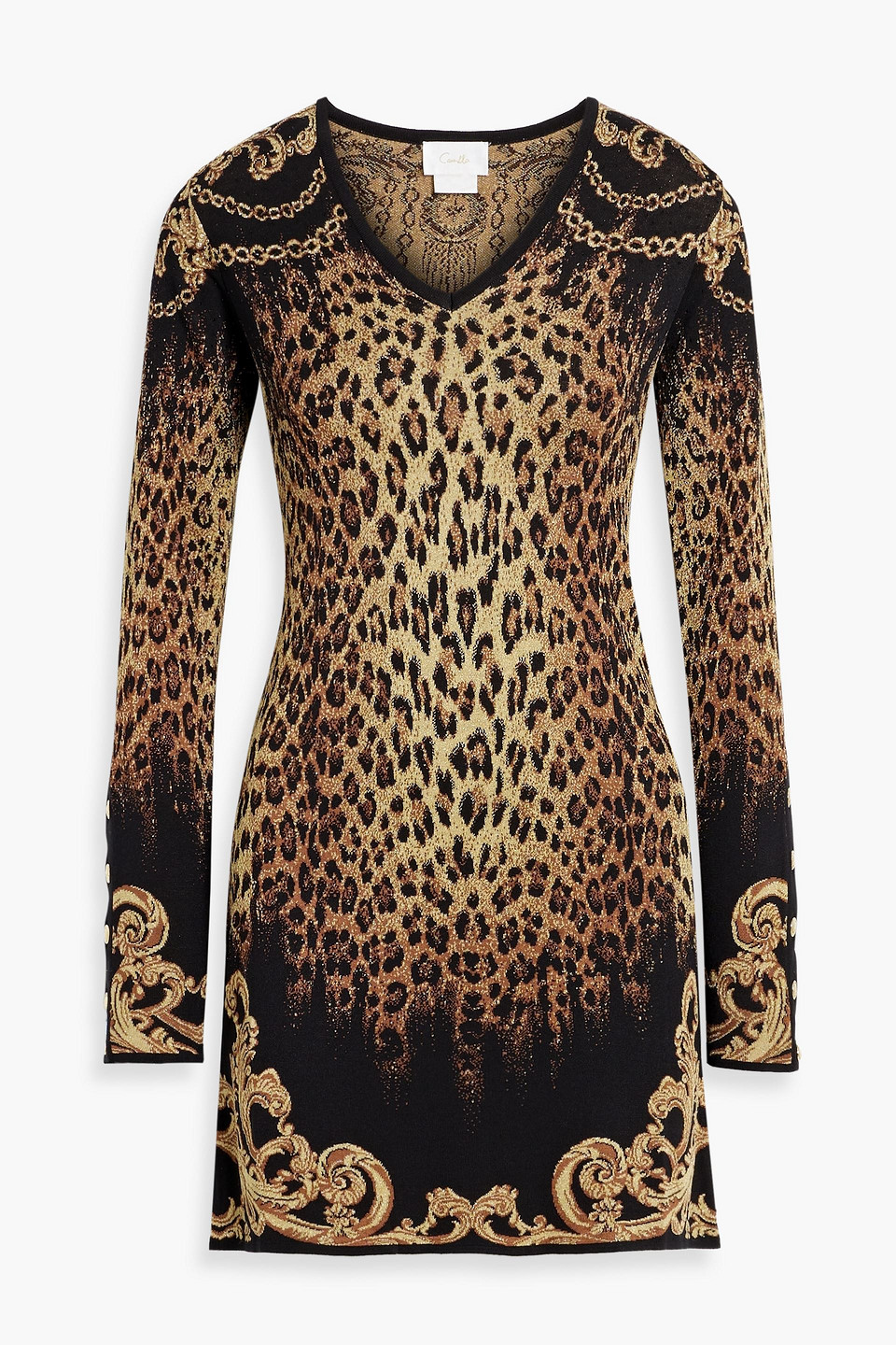 Camilla Embellished Leopard-print Jacquard-knit Mini Dress In Brown