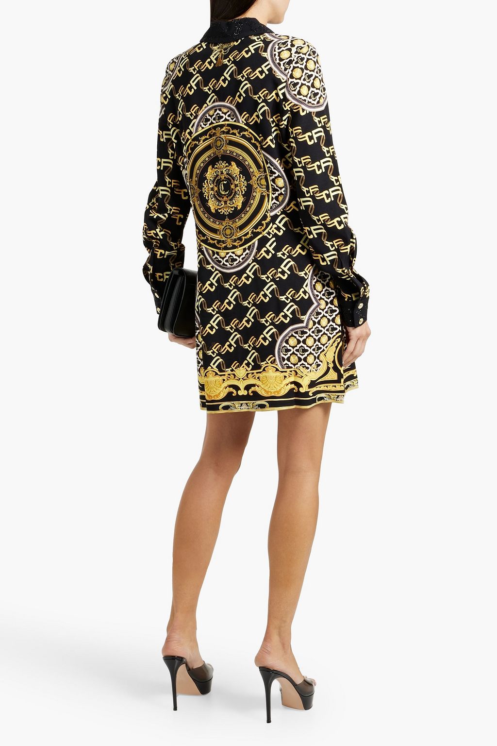 CAMILLA Crystal-embellished printed crepe mini shirt dress