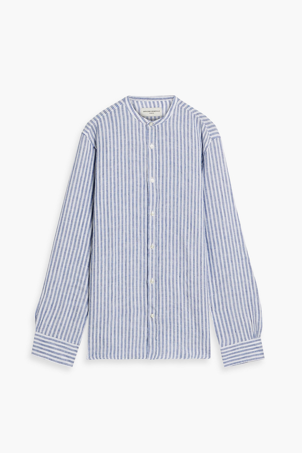 Officine Generale Gaston Striped Linen And Hemp-blend Shirt In Navy