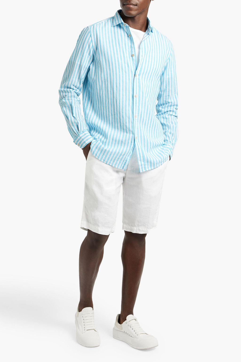 BOGLIOLI Striped linen and cotton-blend shirt