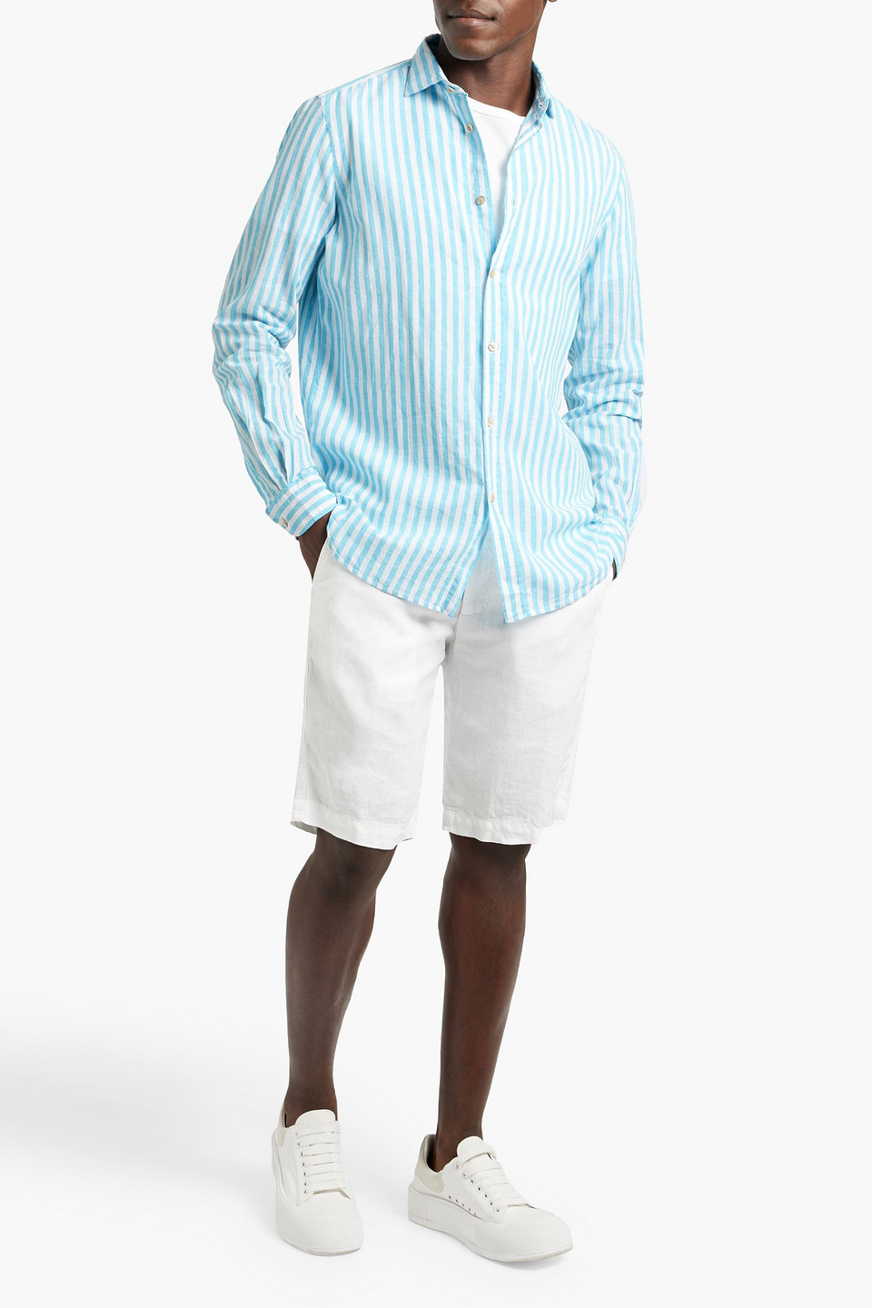 BOGLIOLI STRIPED LINEN AND COTTON-BLEND SHIRT