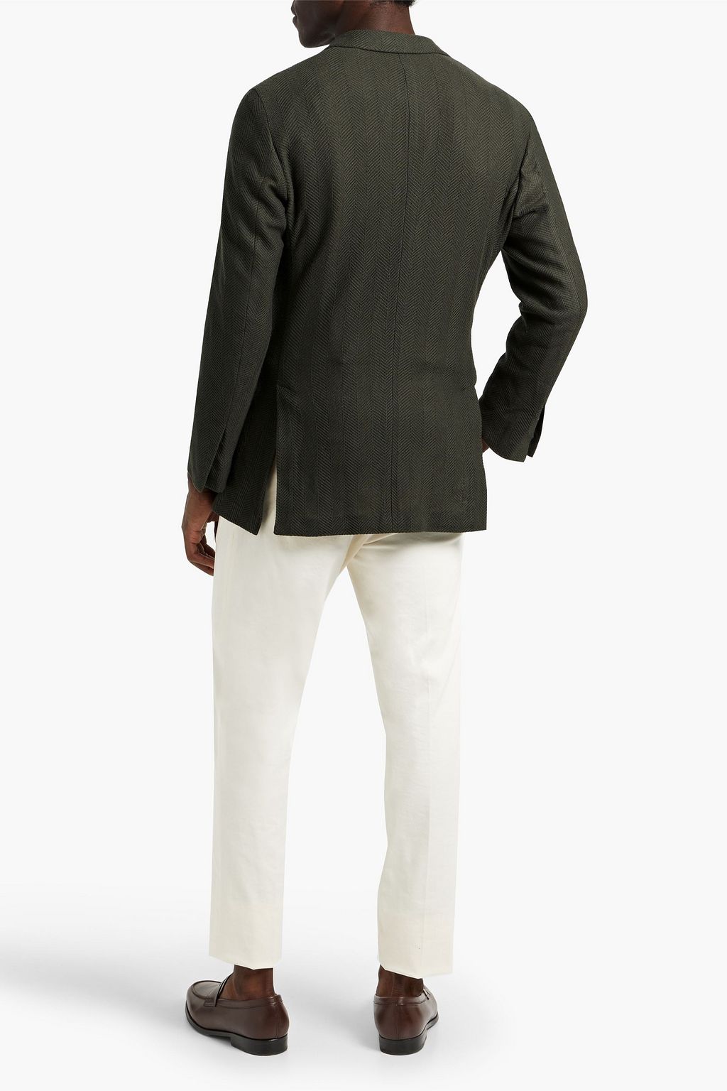 BOGLIOLI Herringbone wool, silk and cotton-blend blazer
