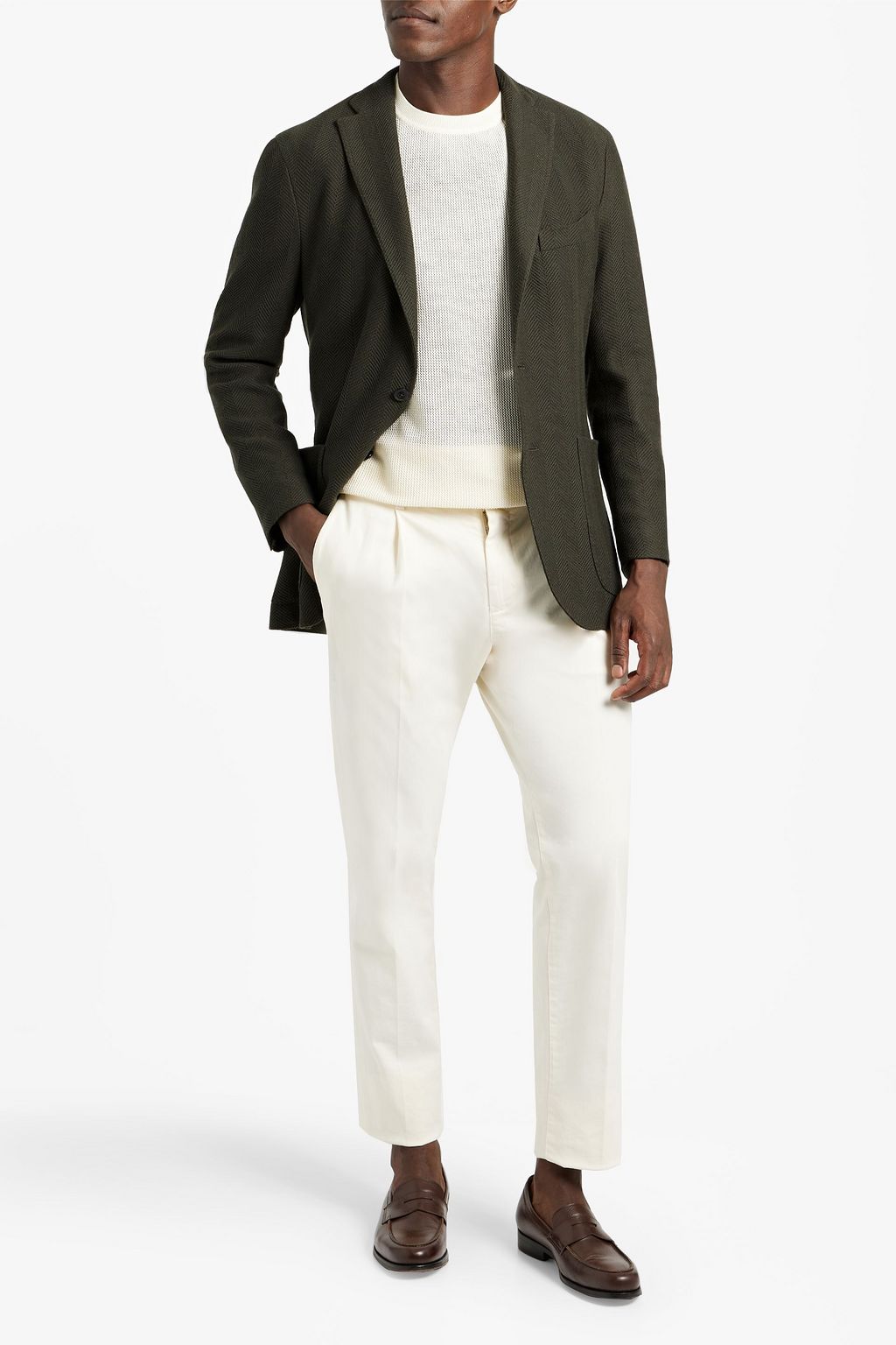 BOGLIOLI Herringbone wool, silk and cotton-blend blazer