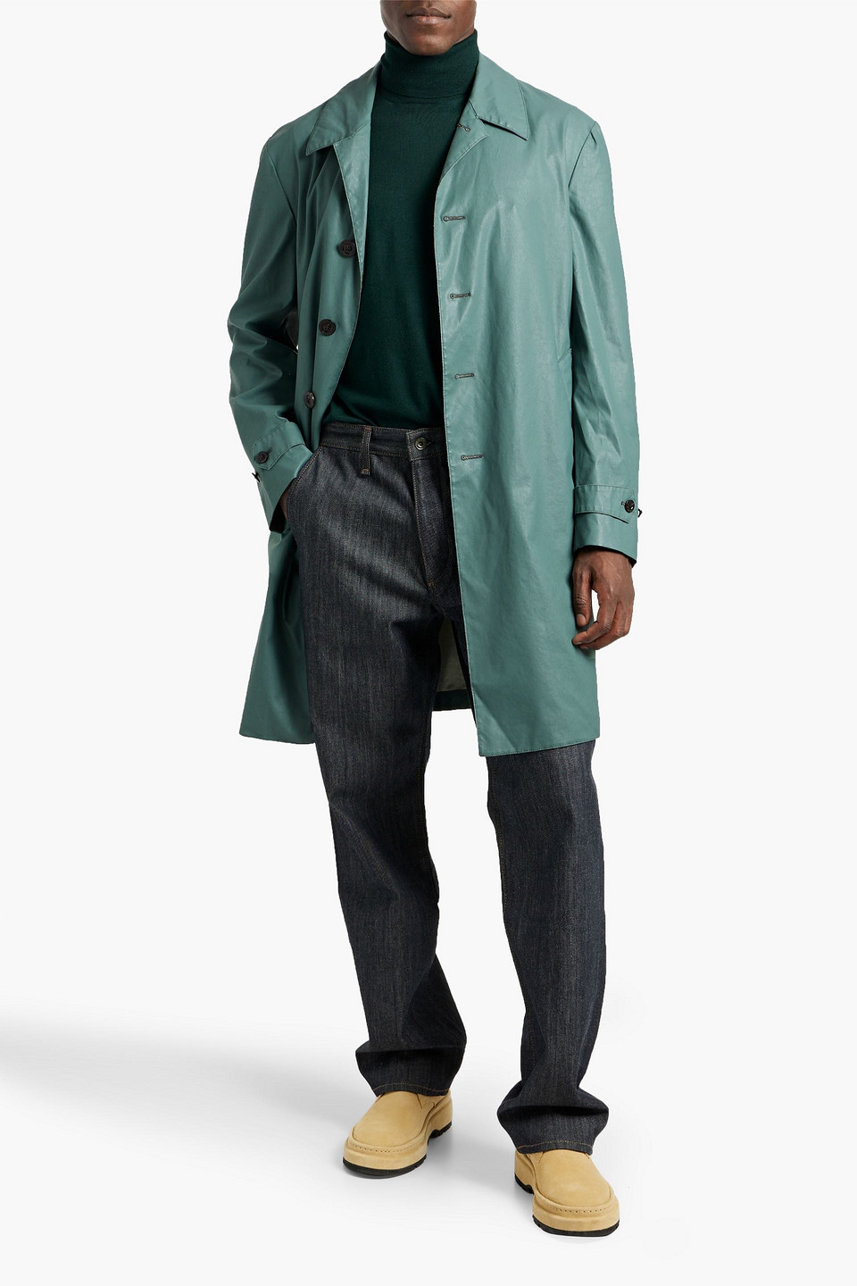 Boglioli Coated Wool-canvas Raincoat In Green