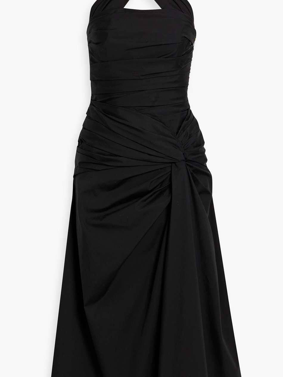 twisted cotton-blend poplin halterneck midi dress
