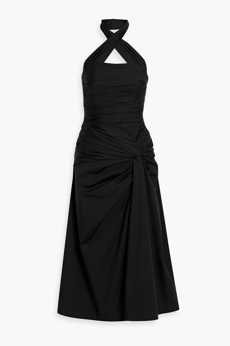 Carolina Herrera Twisted Cotton-blend Poplin Halterneck Midi Dress In Black
