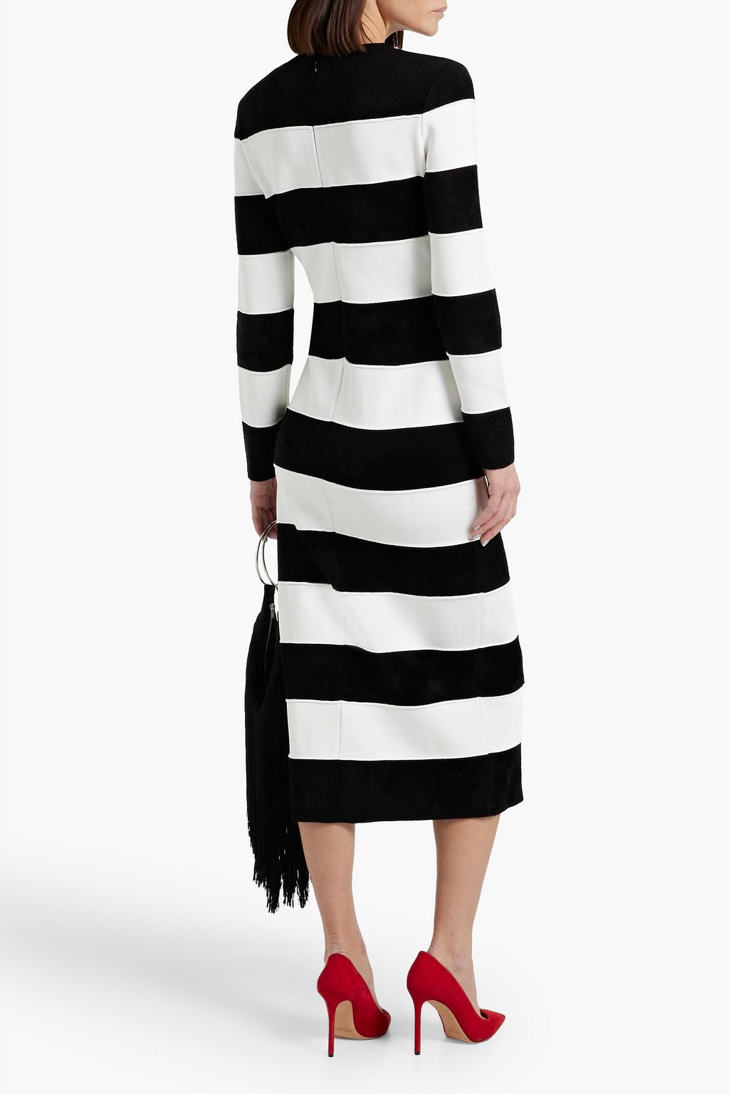 CAROLINA HERRERA Striped bouclé and stretch-knit midi dress