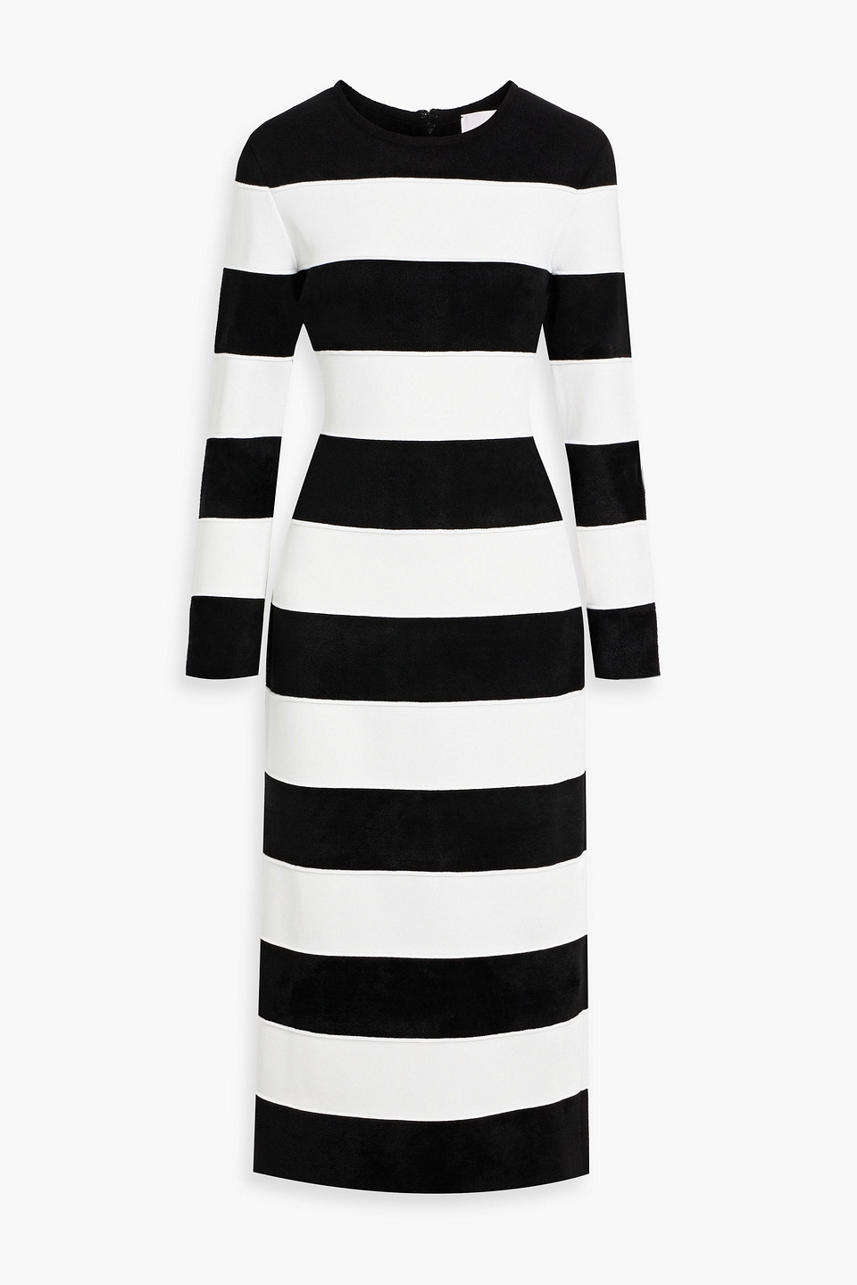 Carolina Herrera Striped Bouclé And Stretch-knit Midi Dress In Black