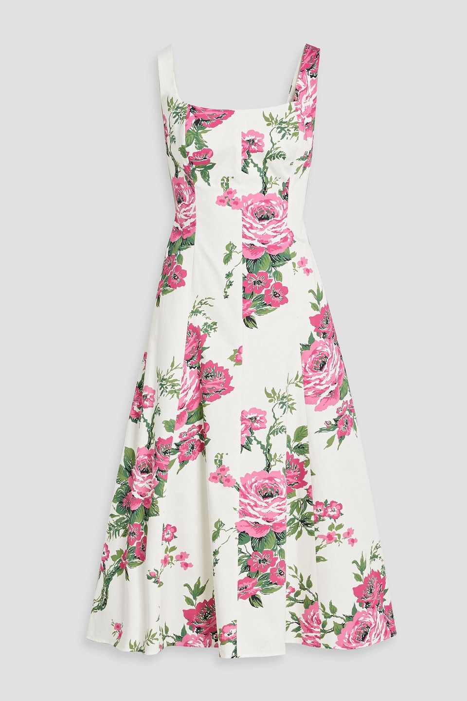 Carolina Herrera Floral-print Cotton-blend Poplin Midi Dress In White