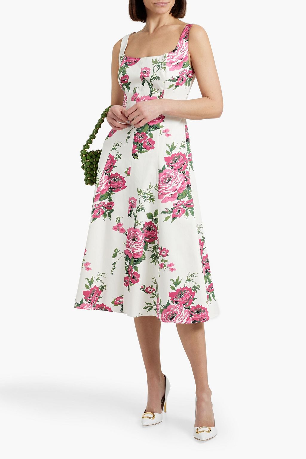 CAROLINA HERRERA Floral-print cotton-blend poplin midi dress