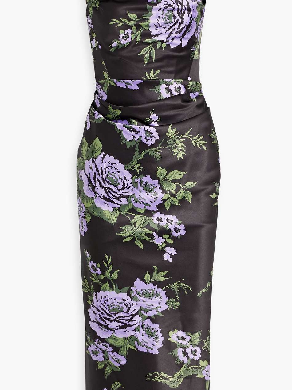 draped floral-print satin midi dress