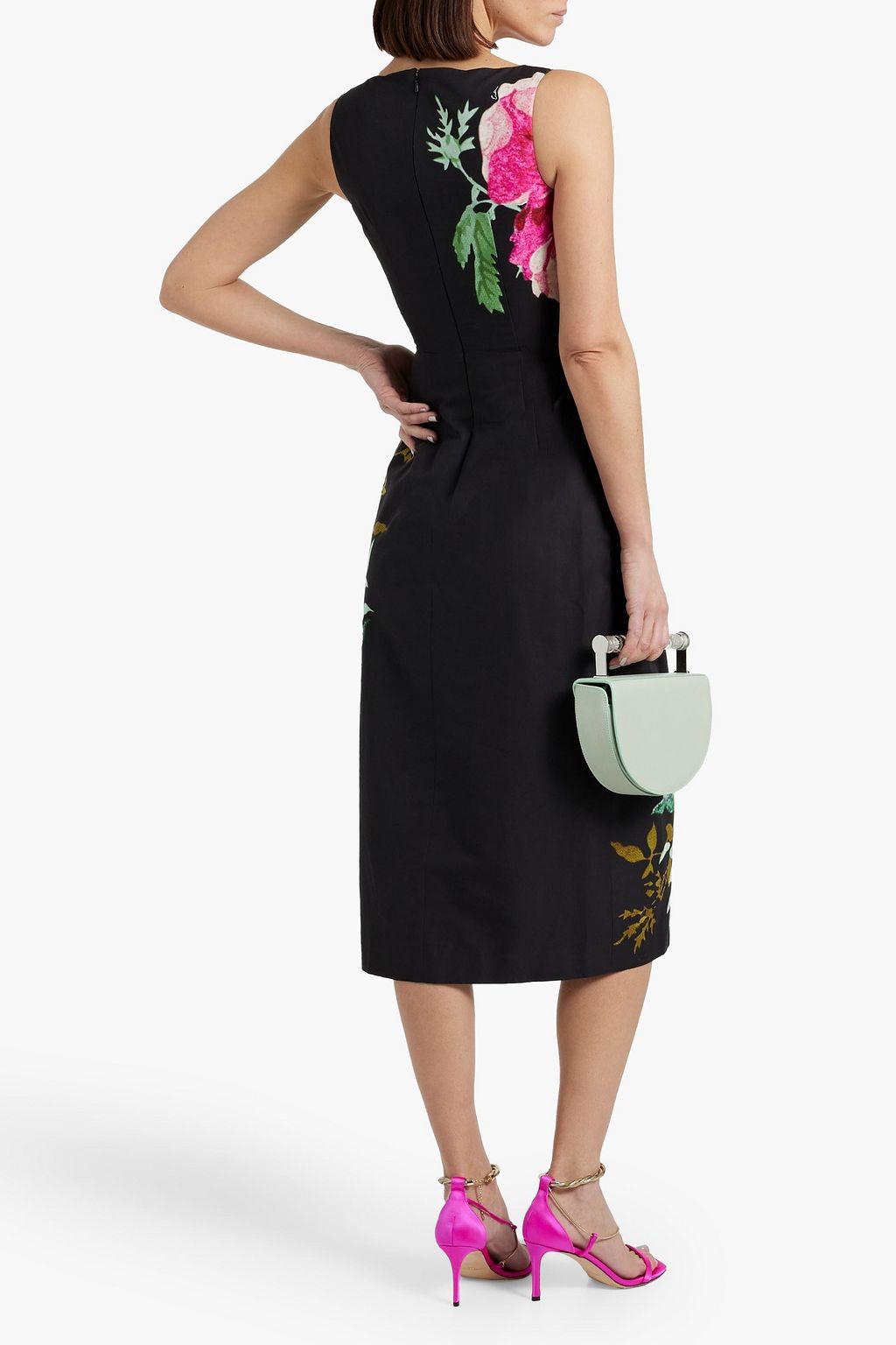 ERDEM Pleated floral-print cotton-faille midi dress