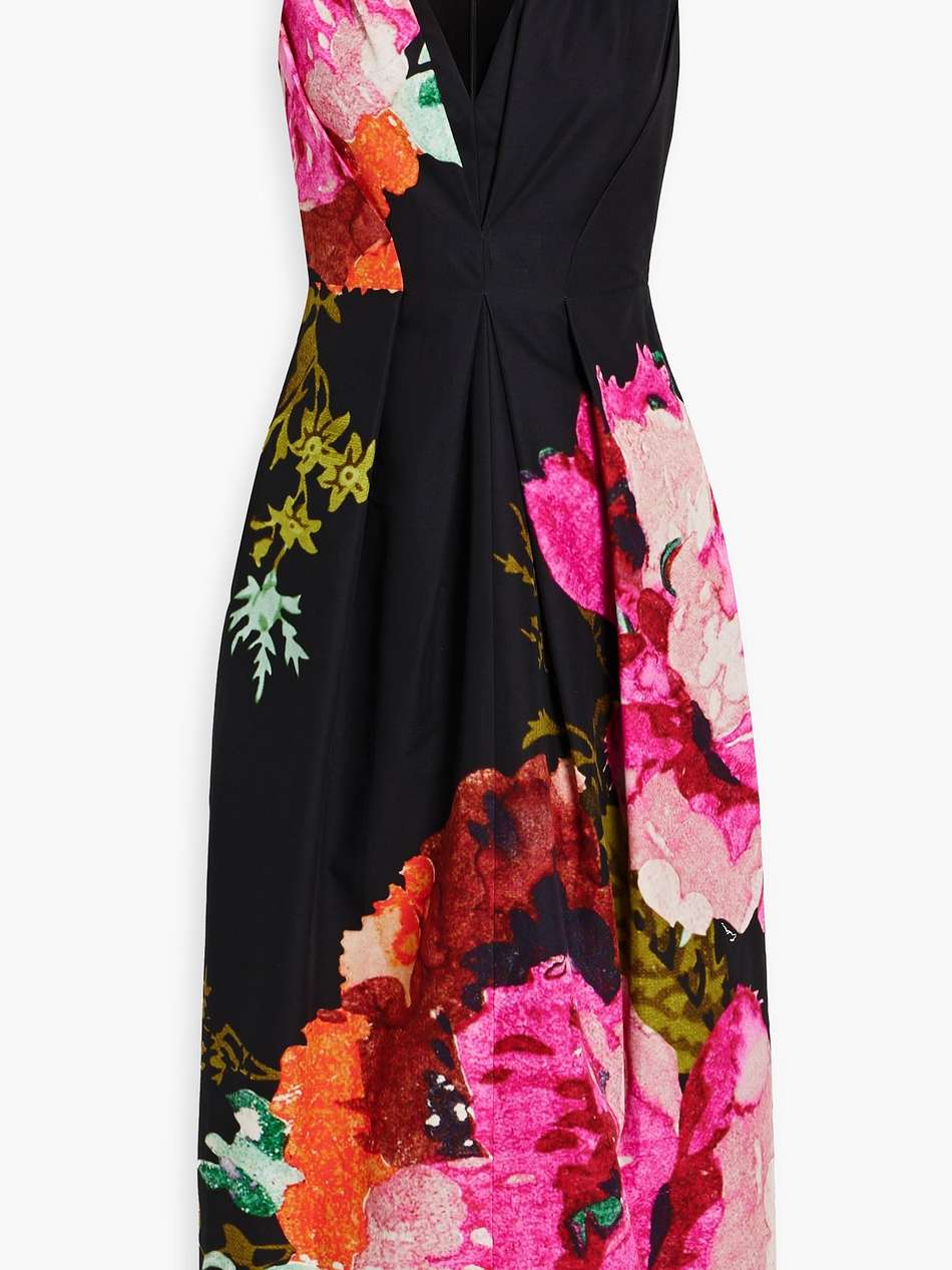 pleated floral-print cotton-faille midi dress