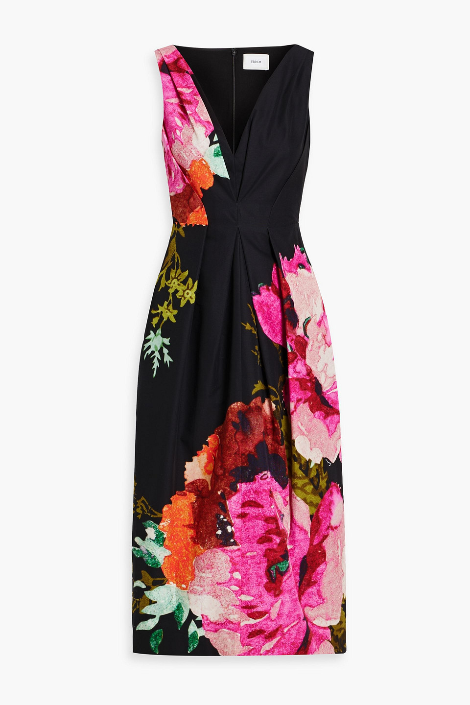 Pleated floral-print cotton-faille midi dress