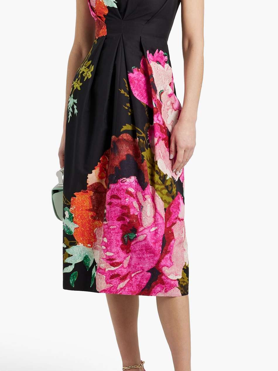 pleated floral-print cotton-faille midi dress
