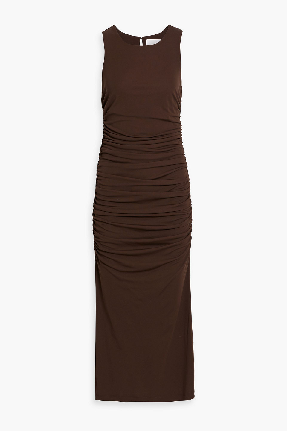 Shop Carolina Herrera Ruched Jersey Midi Dress In Chocolate