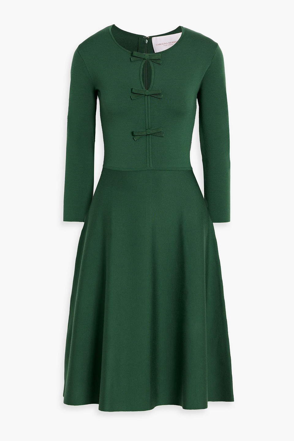 Carolina Herrera Bow-detailed Wool-blend Midi Dress In Army Green