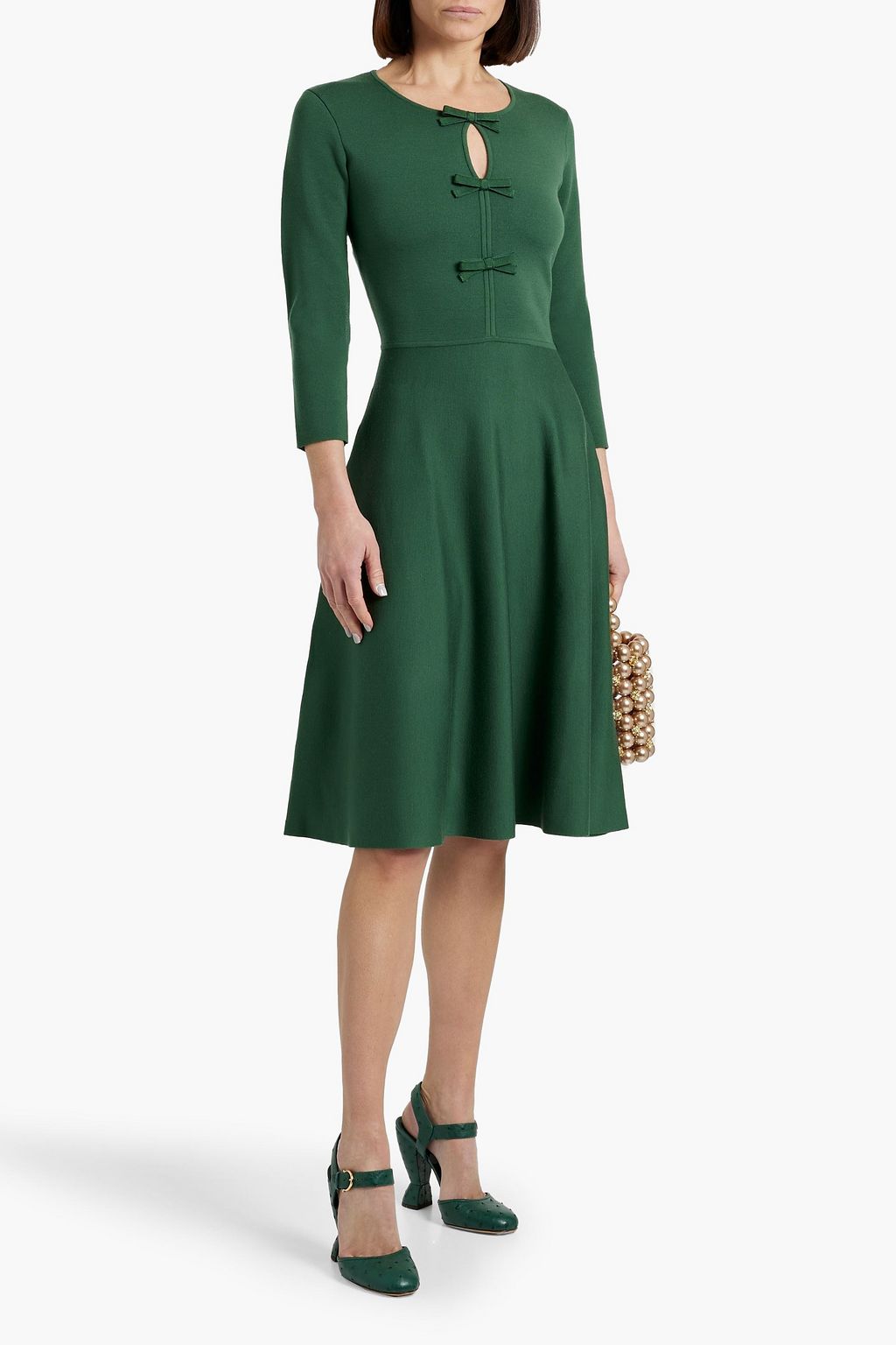 CAROLINA HERRERA Bow-detailed wool-blend midi dress