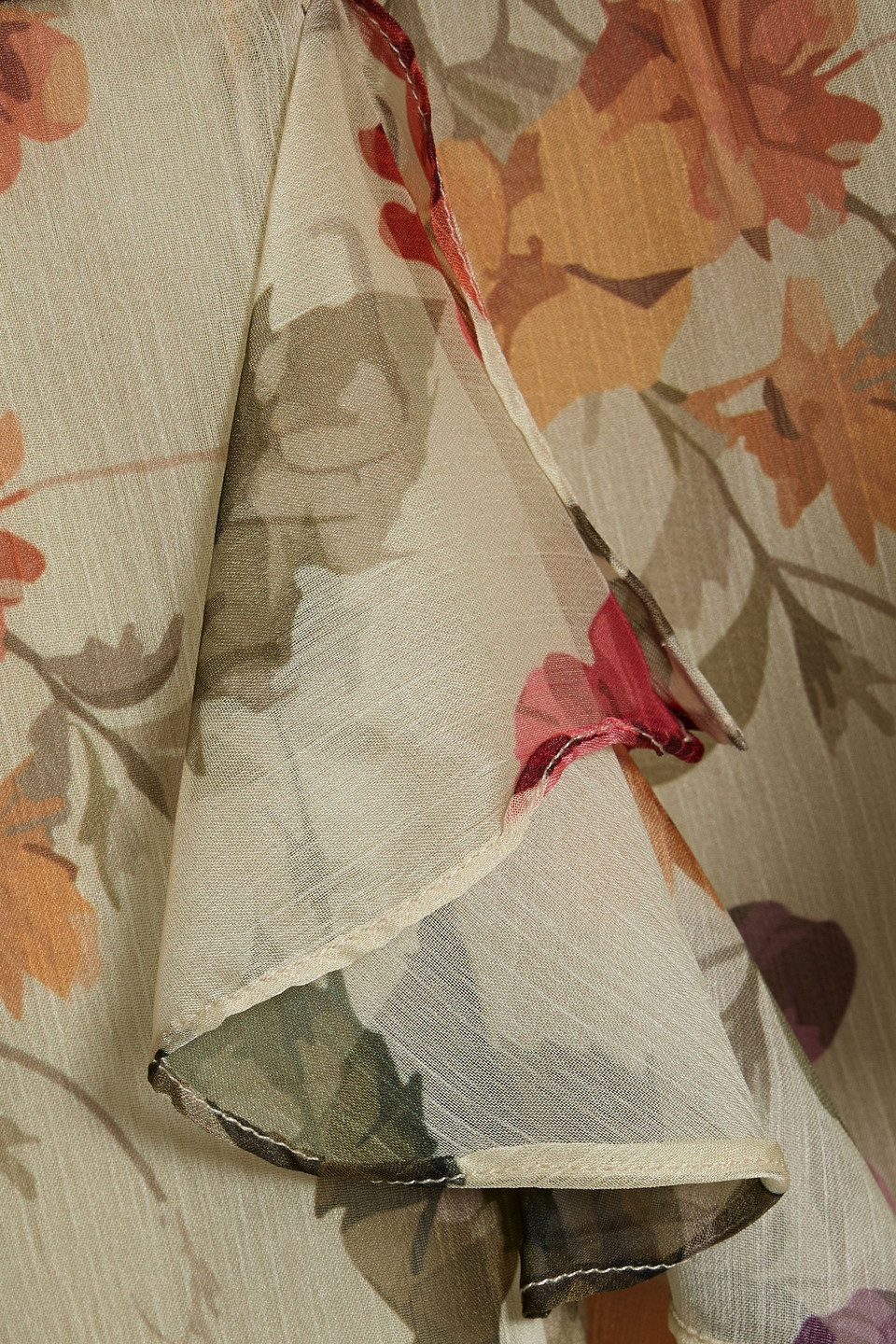 Mikael Aghal Ruffled Floral-print Chiffon Dress In Sage Green