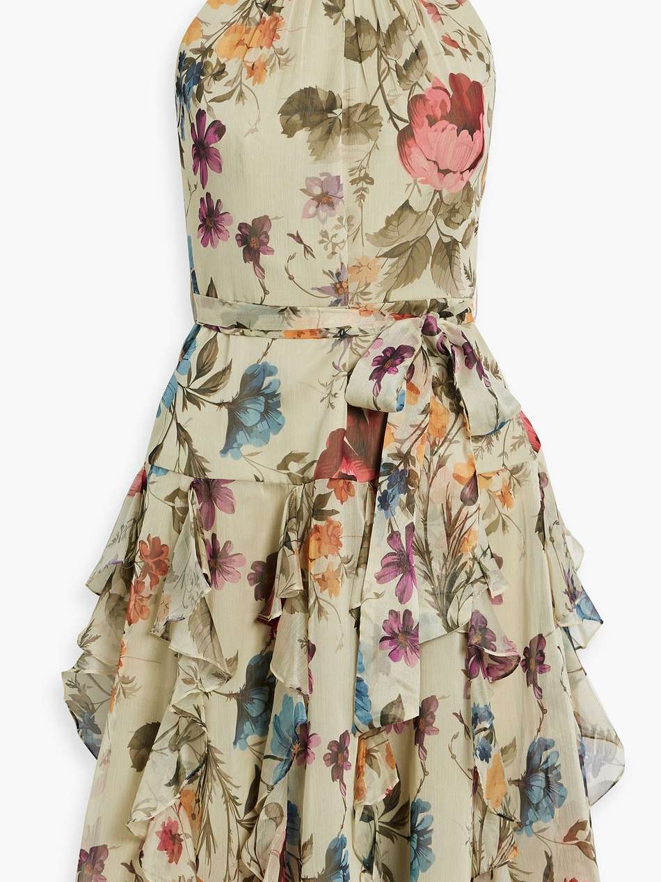 ruffled floral-print chiffon dress